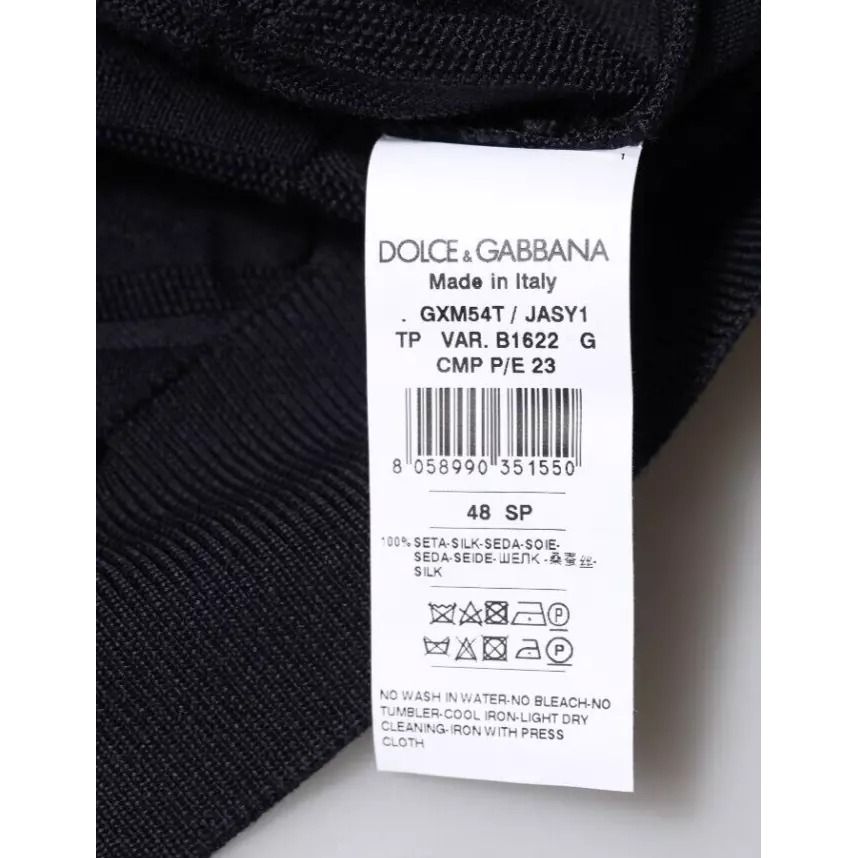 Dolce & Gabbana Black Silk Crew Neck Men Cardigan Sweater Dolce & Gabbana