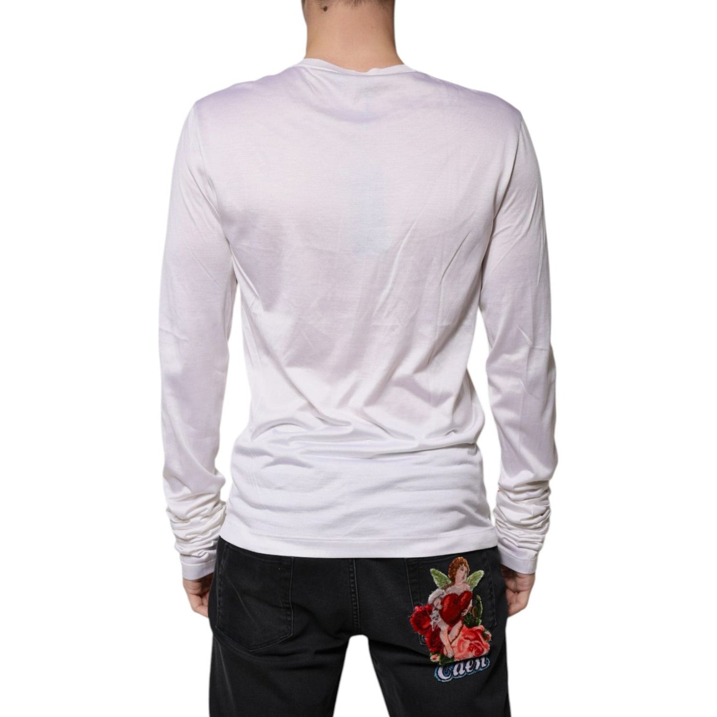 Dolce & Gabbana White Silk Crew Neck Men Pullover Sweater