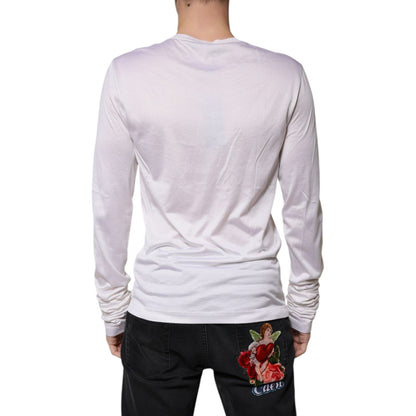 Dolce & Gabbana White Silk Crew Neck Men Pullover Sweater