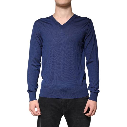 Dolce & Gabbana Navy Blue Cashmere V-neck Pullover Sweater Dolce & Gabbana