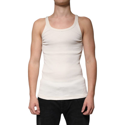 Dolce & Gabbana Off White Cotton Sleeveless Round Neck Tank T-shirt