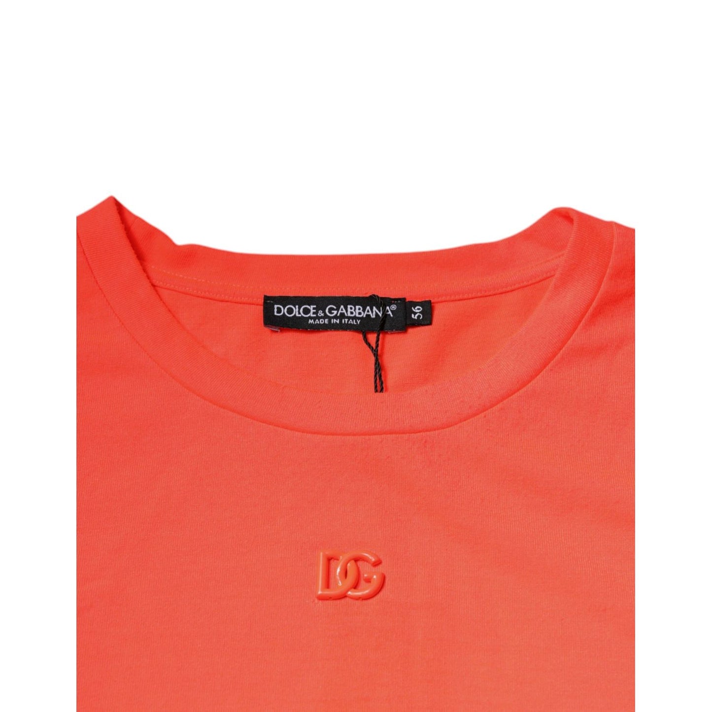 Dolce & Gabbana Orange Logo Polyester Crew Neck T-shirt
