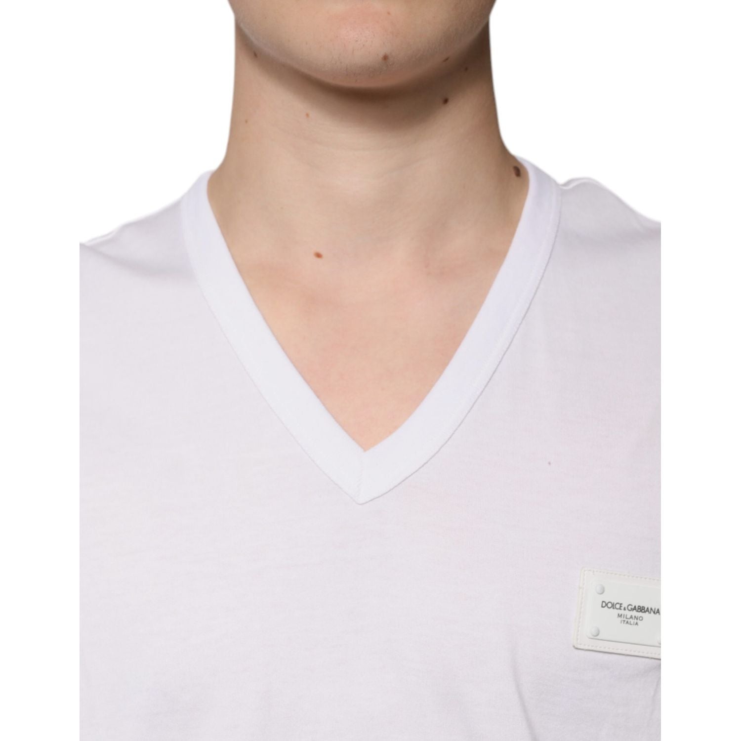 Dolce & Gabbana White Logo V-neck Short Sleeve T-shirt
