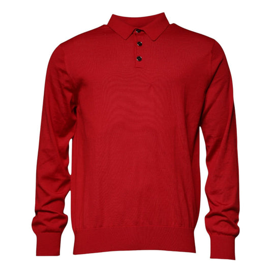 Dolce & Gabbana Red Cashmere Collared Pullover Sweater Dolce & Gabbana