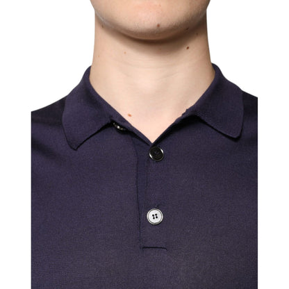 Dolce & Gabbana Blue Silk Collared Short Sleeves Polo T-shirt