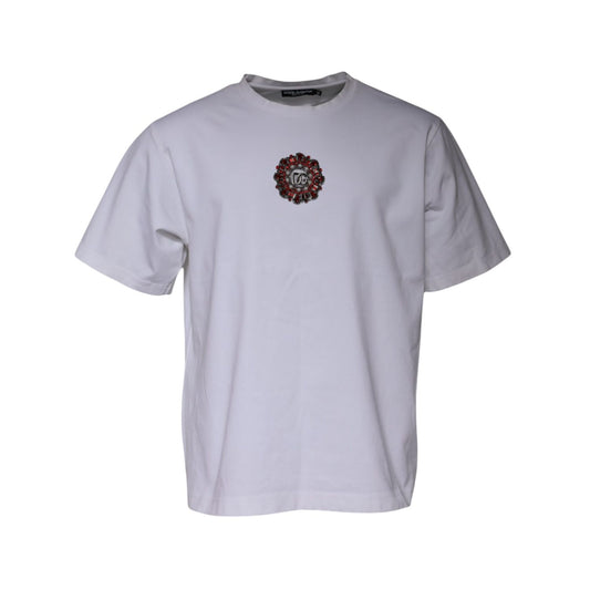 Dolce & Gabbana White Logo Embellished Crew Neck T-shirt