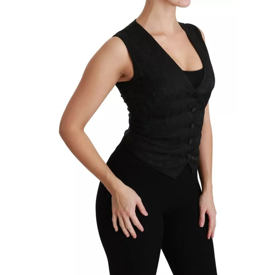 Dolce & Gabbana Black Lace Waistcoat Slim Vest Silk Top