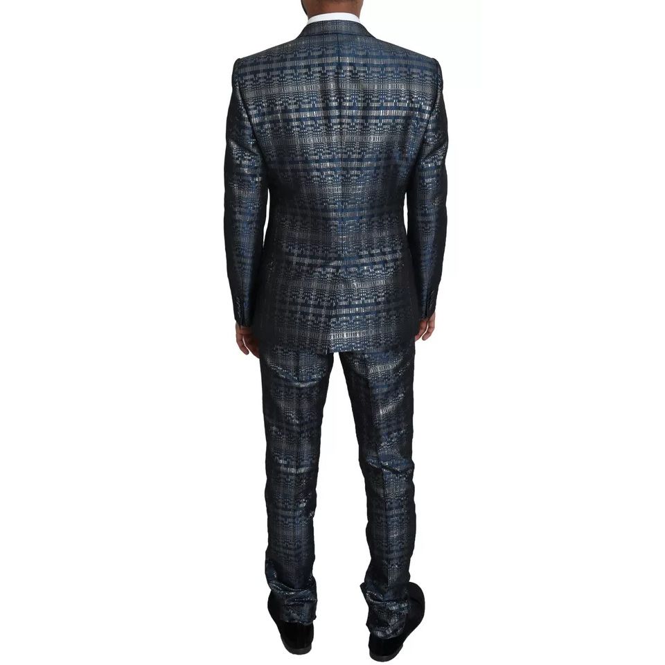 Dolce & Gabbana Blue Silver Shiny 2 Piece Slim GOLD Suit