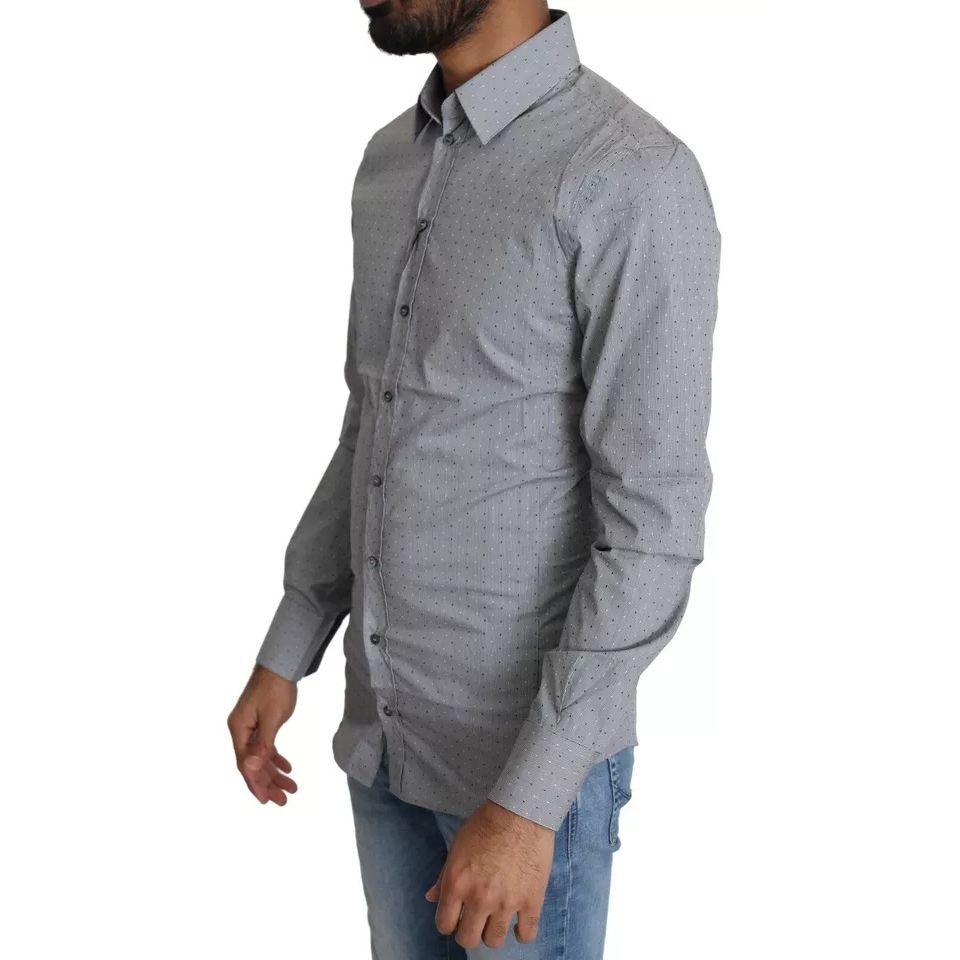 Dolce & Gabbana Gray SICILIA Dotted Semi Fitted Formal Shirt