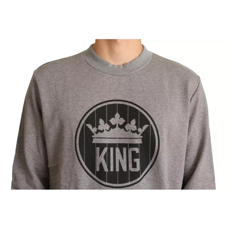 Dolce & Gabbana Gray Crown King Cotton Pullover Sweater