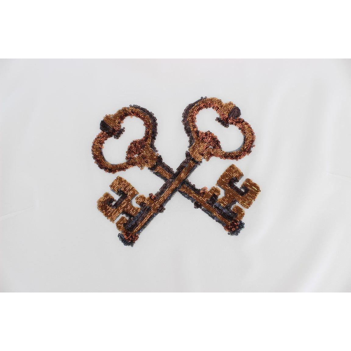 Dolce & Gabbana White Sequined Key Silk Blouse T-shirt Top Dolce & Gabbana