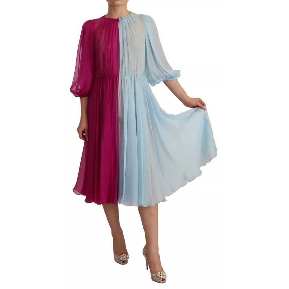 Dolce & Gabbana Fuchsia Light Blue Silk Two Tone Midi Dress