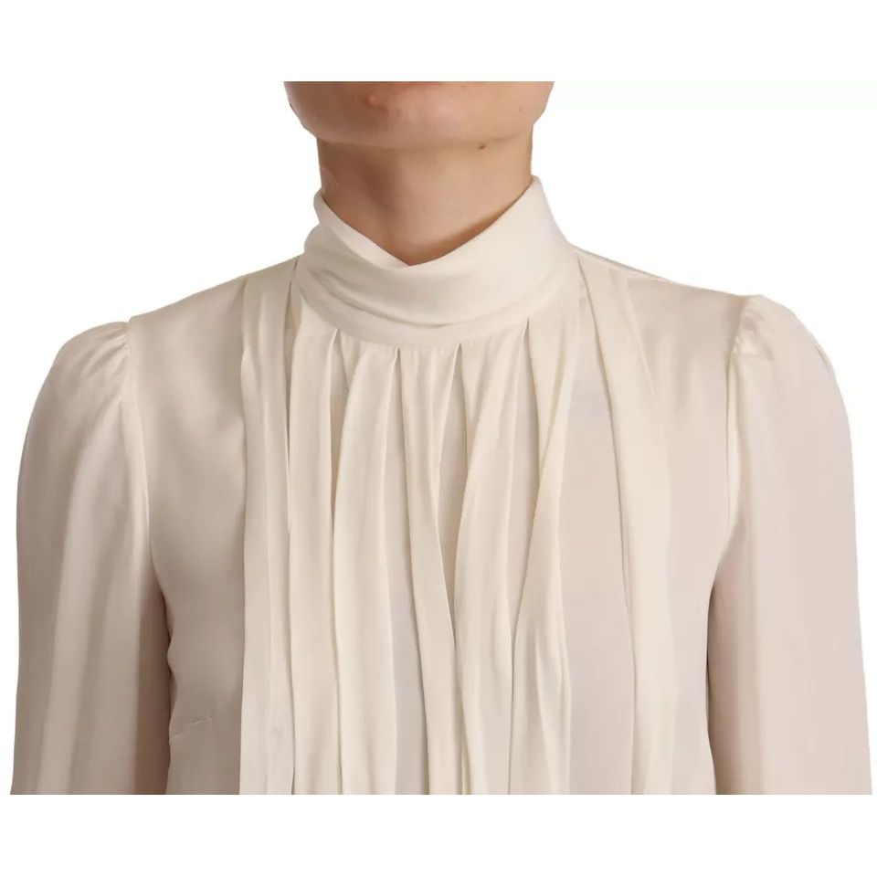Dolce & Gabbana Off White Silk Long Sleeve Turtle Neck Top