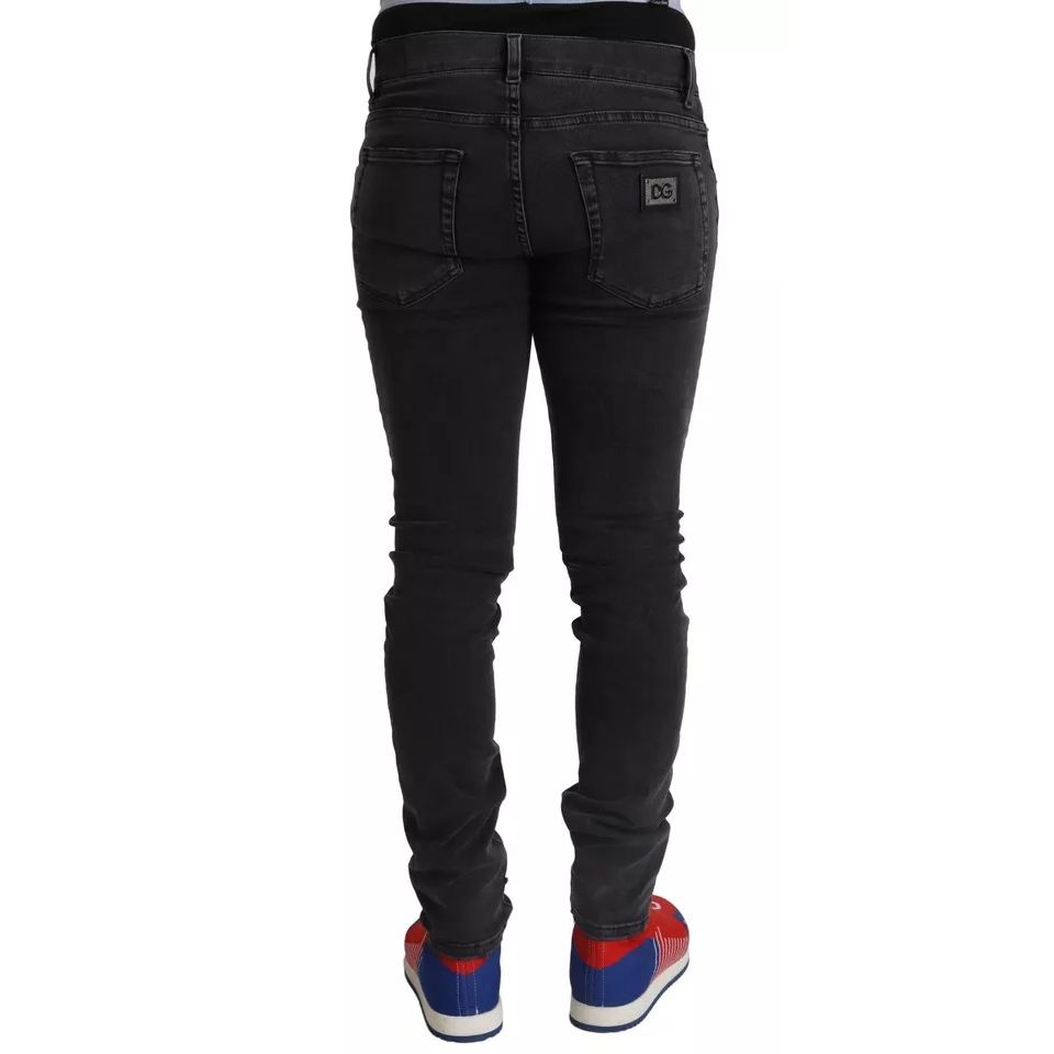 Dolce & Gabbana Gray Running Denim Stretch Logo Skinny Jeans