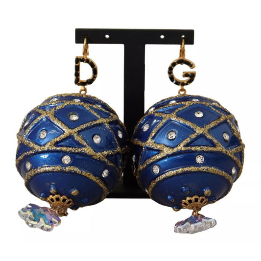 Dolce & Gabbana Gold Brass Blue Christmas Ball Crystal Hook Jewelry Earrings Dolce & Gabbana