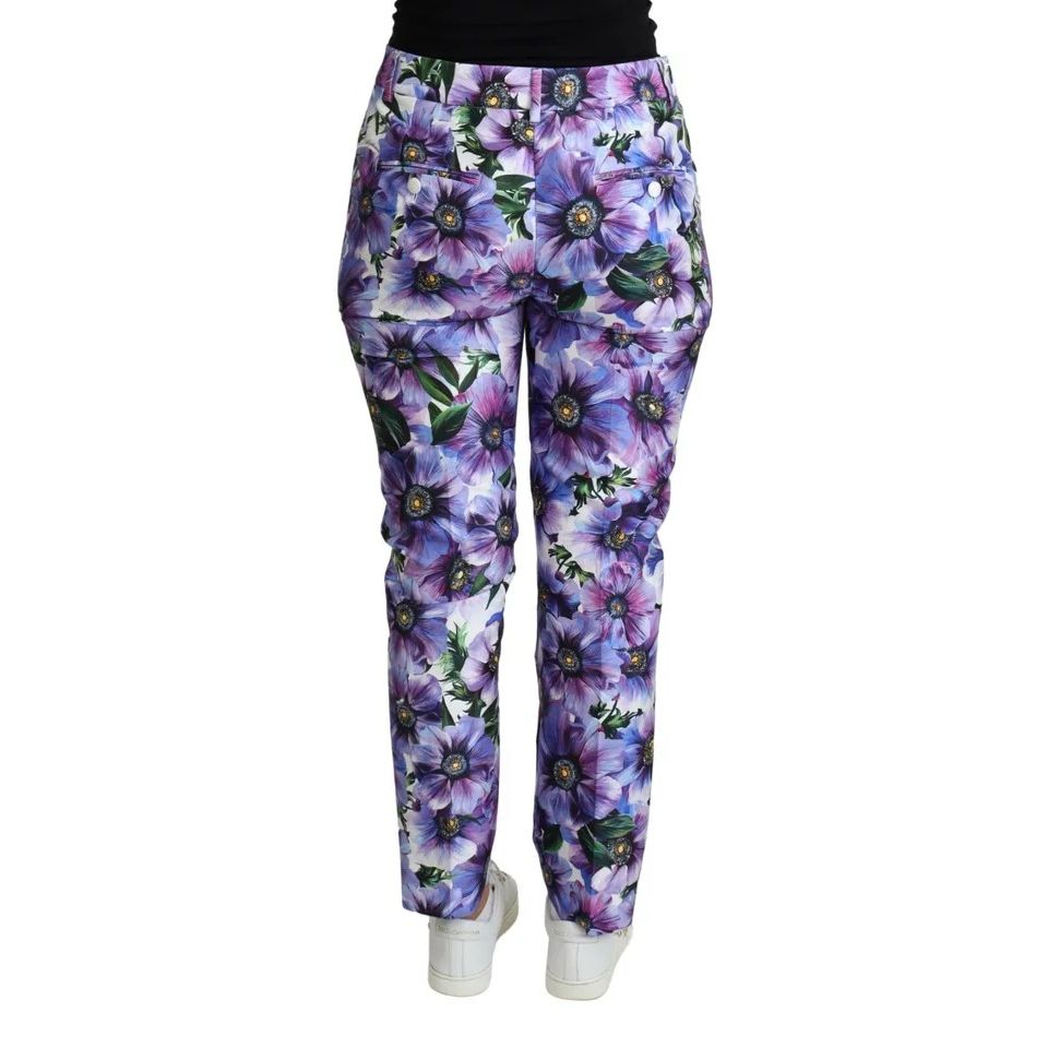 Dolce & Gabbana Purple Floral Print Tapered Cotton Pants
