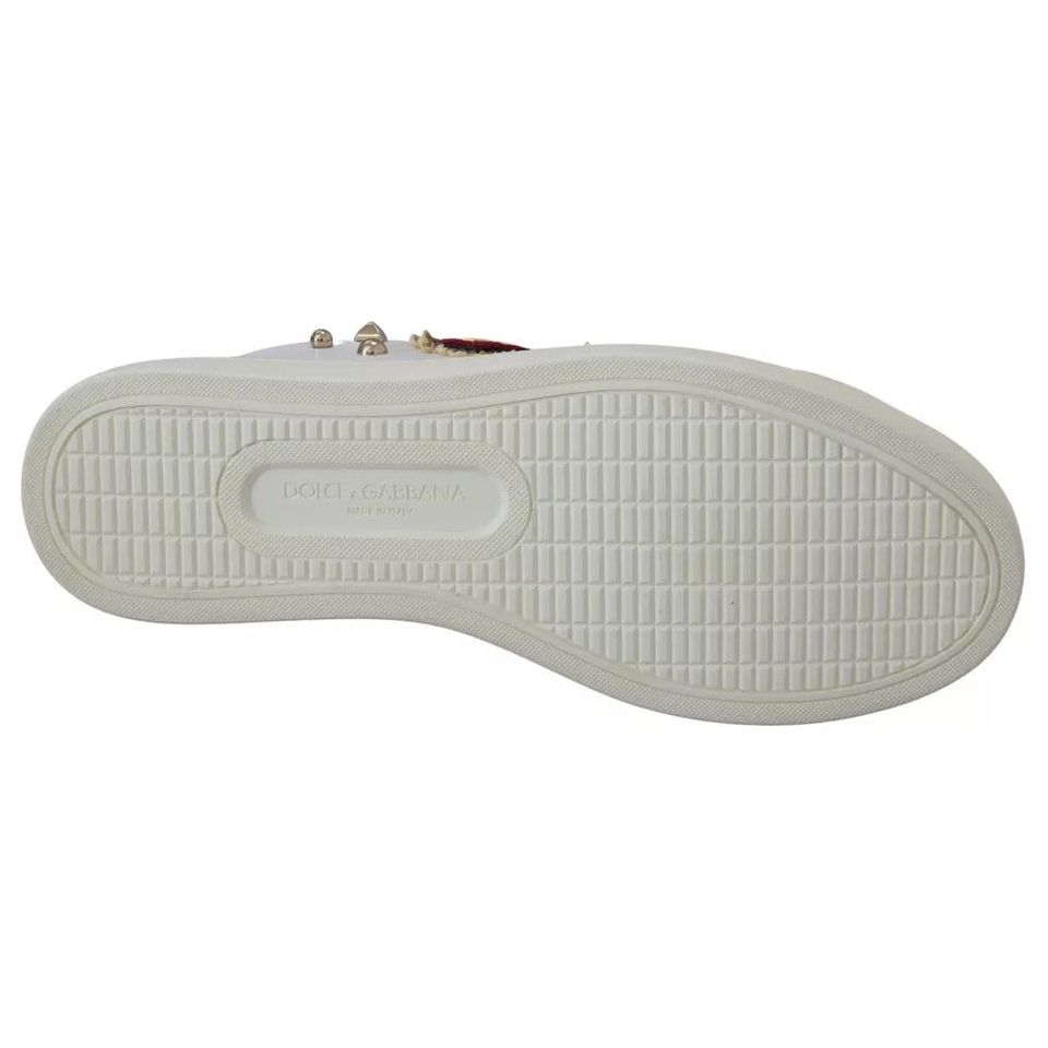 Dolce & Gabbana White Leather Gold Red Heart Sneakers Shoes
