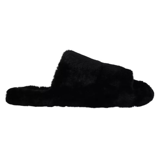 Dolce & Gabbana Black Polyester Faux Fur Mens Flats Sandals Shoes Dolce & Gabbana