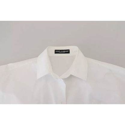Dolce & Gabbana White Cotton Button Front Short Sleeve Shirt