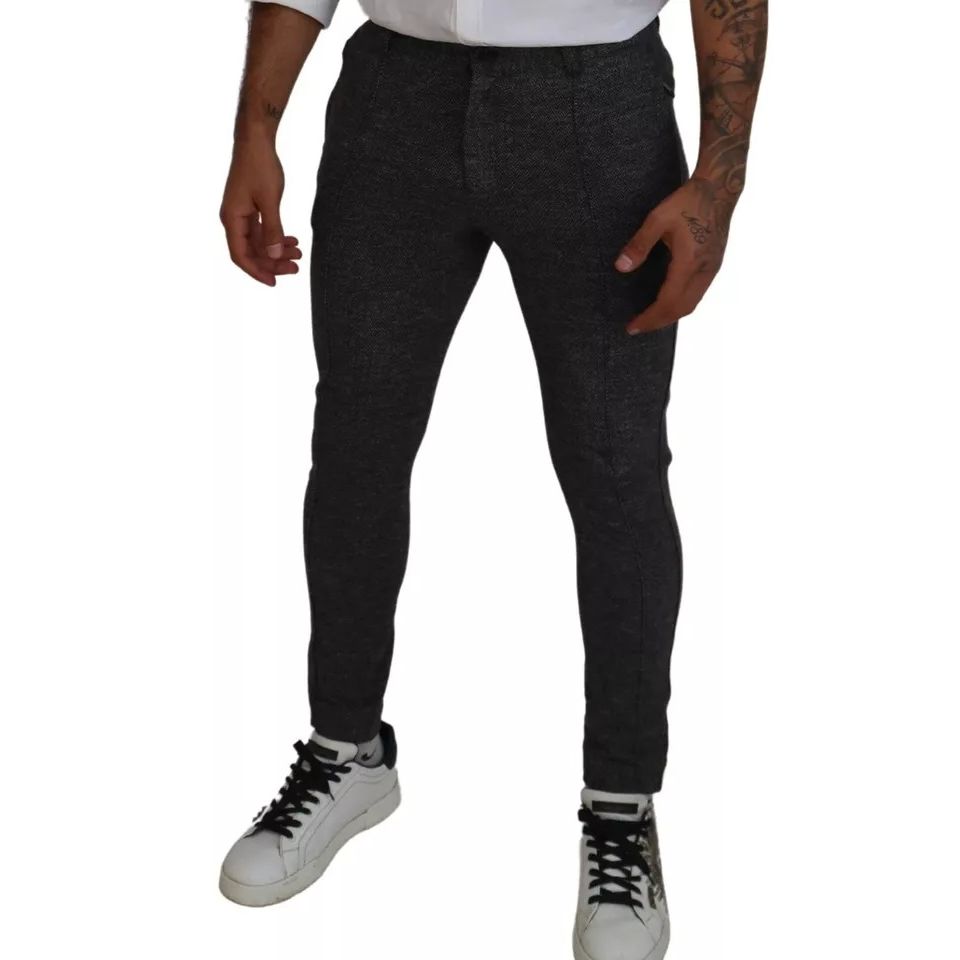 Dolce & Gabbana Gray Chevron Viscose Skinny Pants