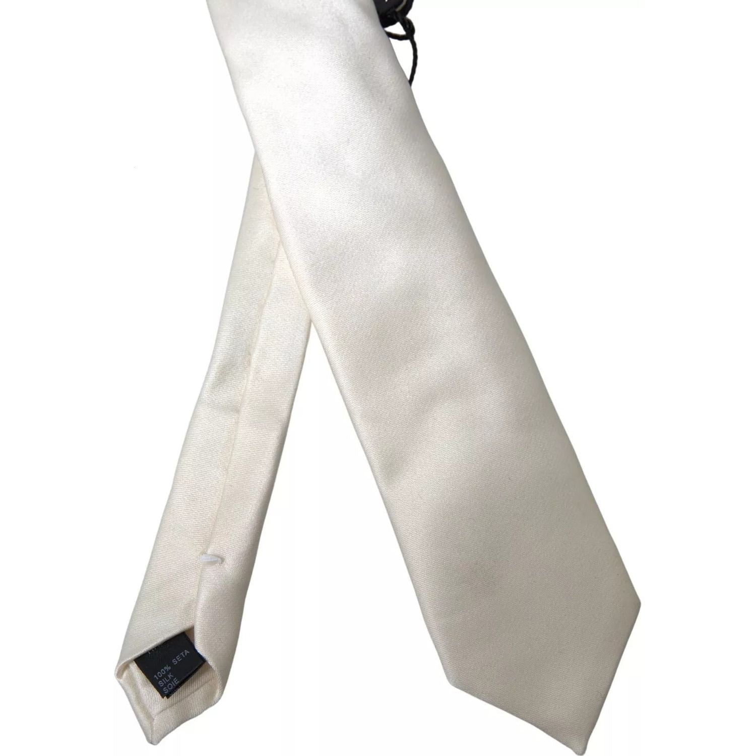 Dolce & Gabbana Off White Satin Silk Classic Men Necktie