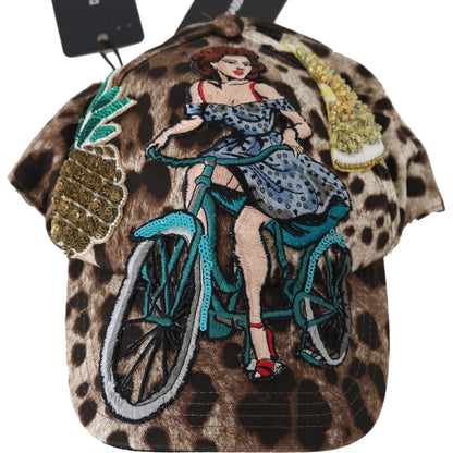 Dolce & Gabbana Brown Leopard Sequin Sicily Applique Baseball Hat Dolce & Gabbana