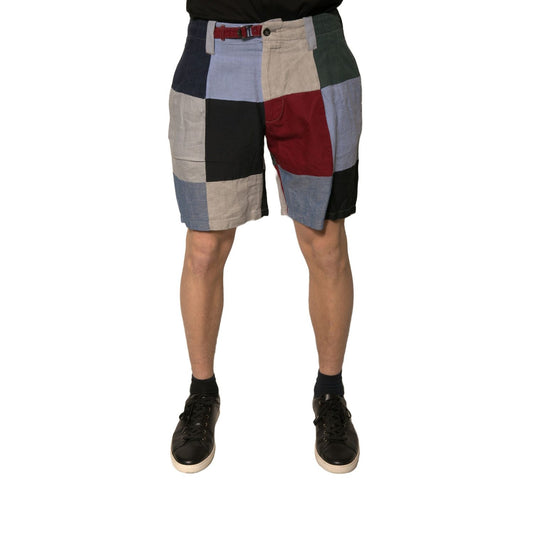 Dolce & Gabbana Multicolor Patchwork Linen Men Chino Shorts Dolce & Gabbana