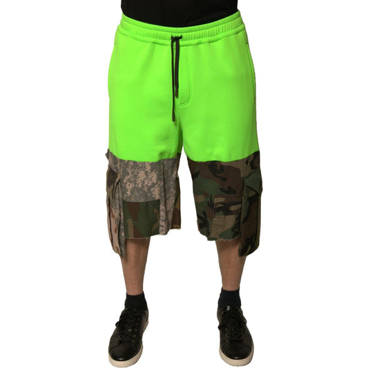 Dolce & Gabbana Green Patchwork Cargo Bermuda Shorts Dolce & Gabbana