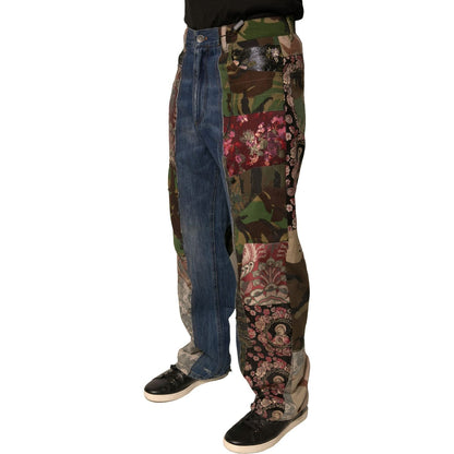 Dolce & Gabbana Blue Patchwork Cotton Straight Denim Jeans
