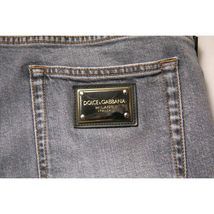 Dolce & Gabbana Gray Logo Cotton Stretch Skinny Denim Jeans