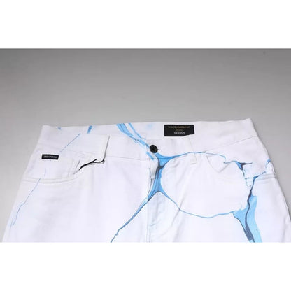 Dolce & Gabbana White Blue Cotton Stretch Skinny Denim Jeans