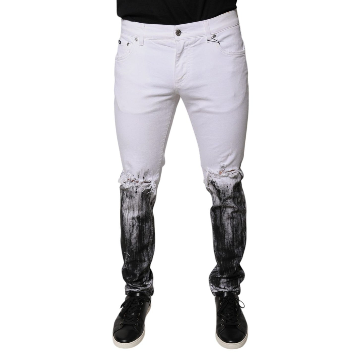Dolce & Gabbana Black White Logo Cotton Skinny Denim Jeans