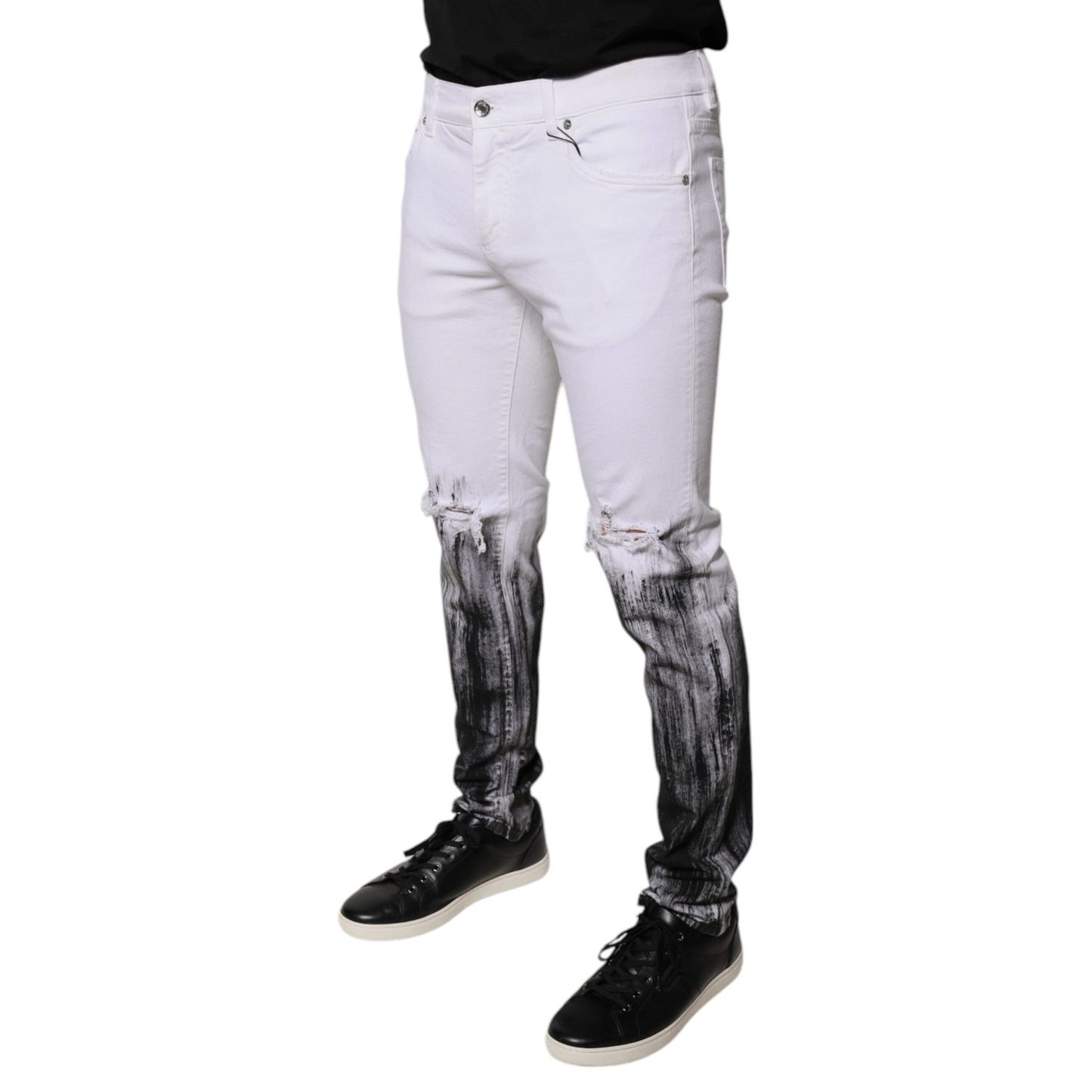 Dolce & Gabbana Black White Logo Cotton Skinny Denim Jeans