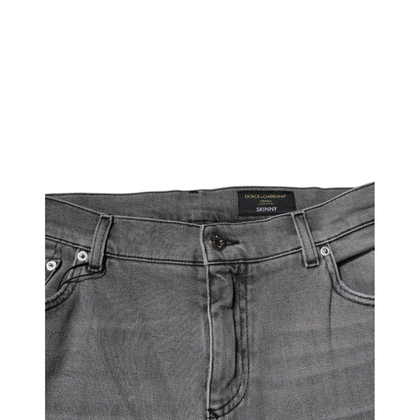 Dolce & Gabbana Gray Graphic Print Cotton Skinny Denim Jeans