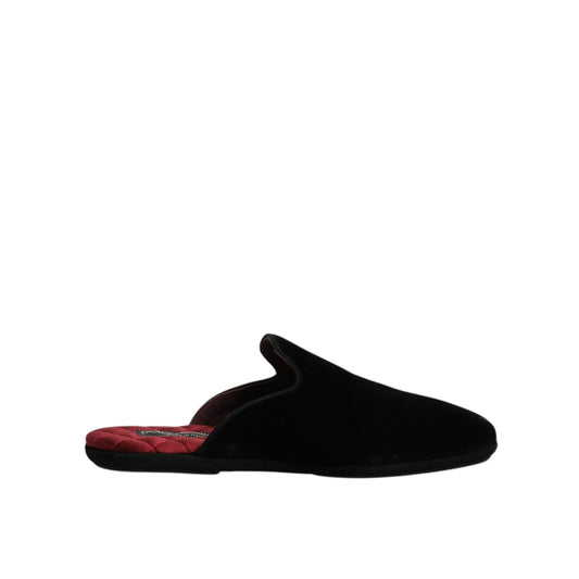 Dolce & Gabbana Black Viscose Velvet Slides Flat Slipper Shoes Dolce & Gabbana