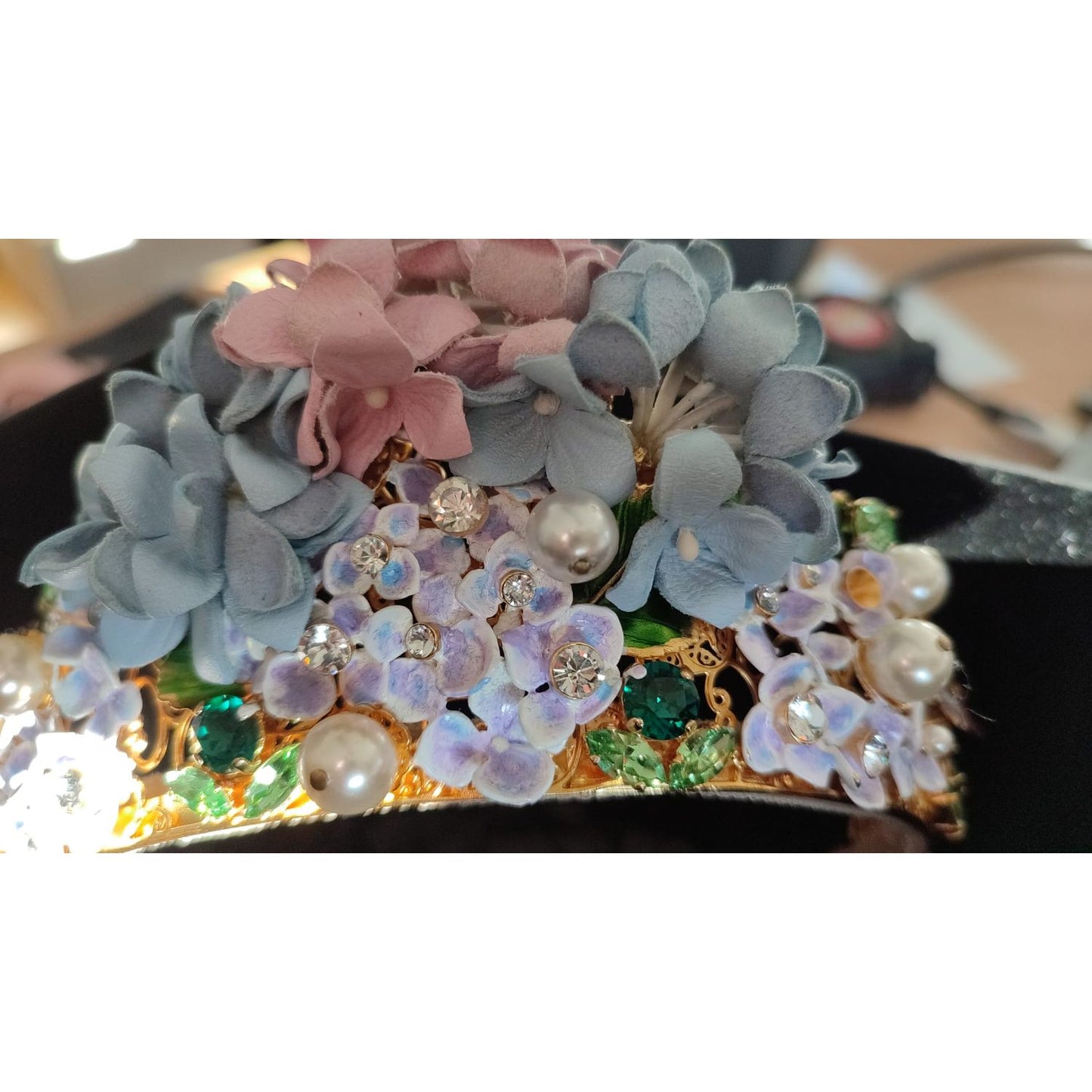 Dolce & Gabbana Gold Crystal Purple Hortensia Headband Crown Diadem