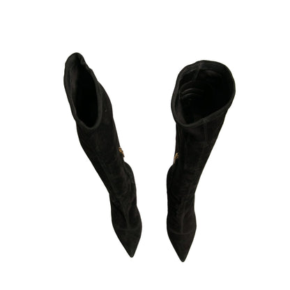 Dolce & Gabbana Black Suede Stiletto Knee High Boots Shoes