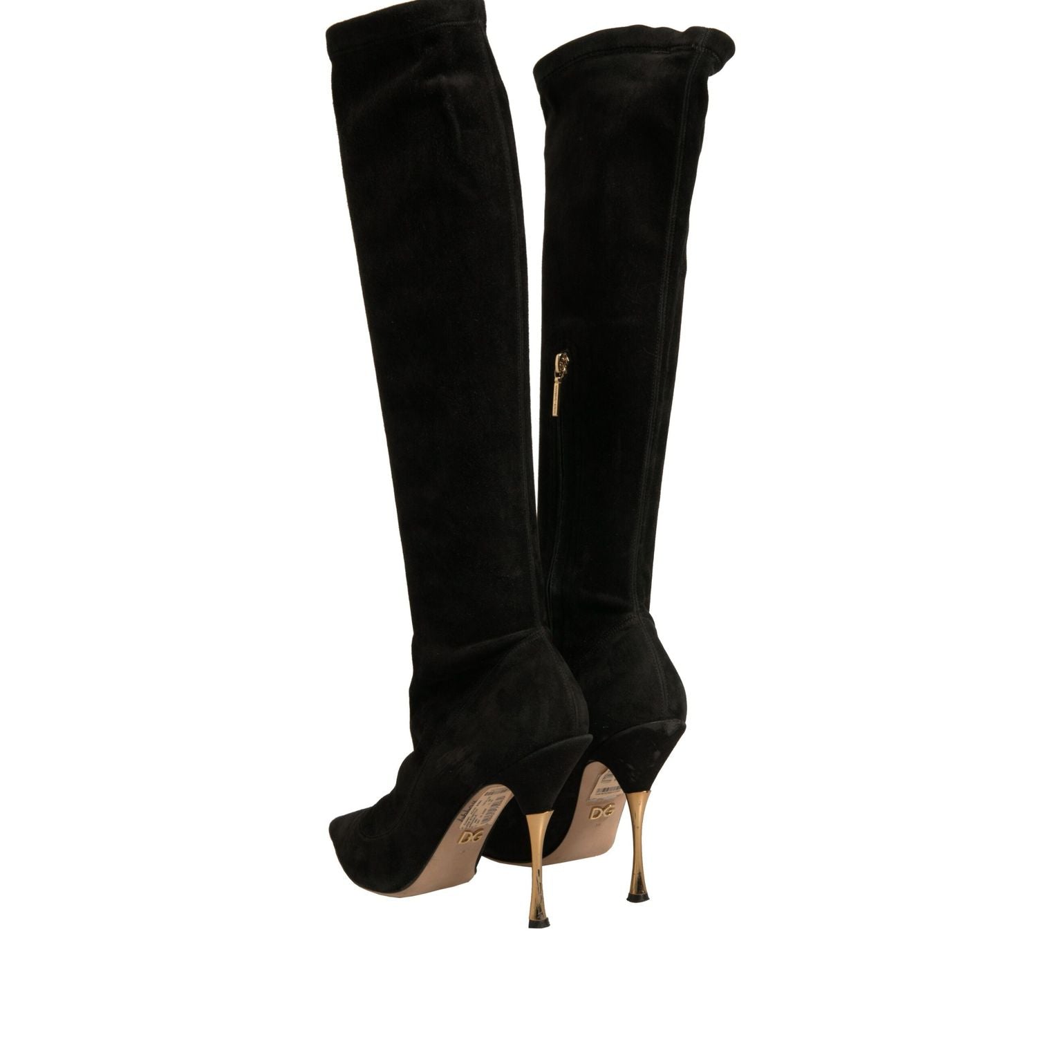Dolce & Gabbana Black Suede Stiletto Knee High Boots Shoes