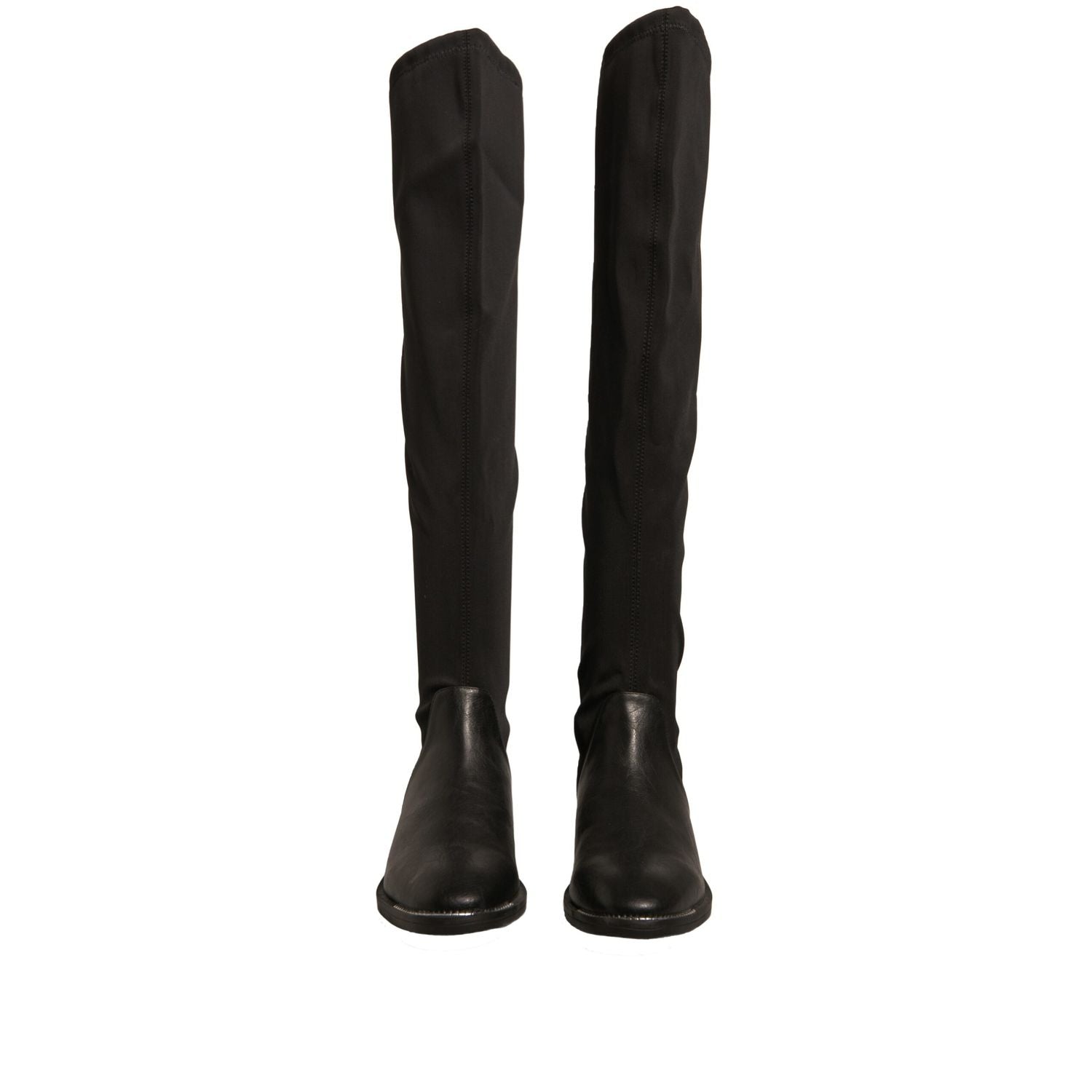 MY TWIN Black Leather Suede Flats High Boots Shoes