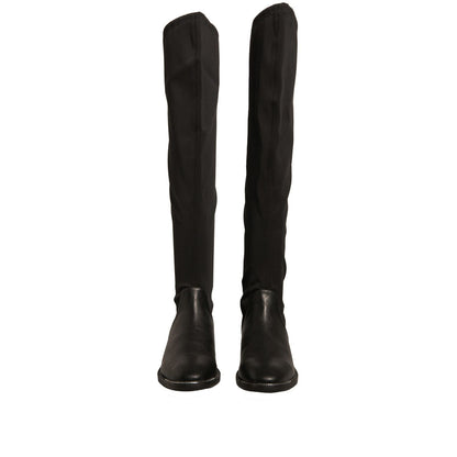 MY TWIN Black Leather Suede Flats High Boots Shoes