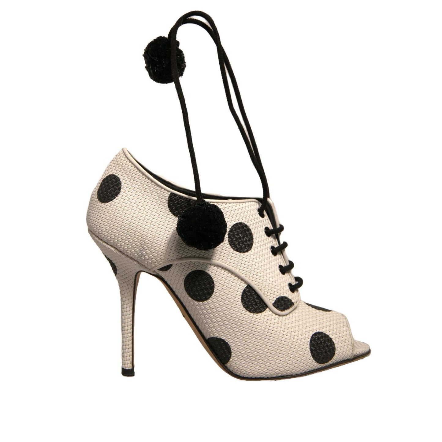 Dolce & Gabbana White Black Polka Dot Peep Toe Ankle Boots Shoes