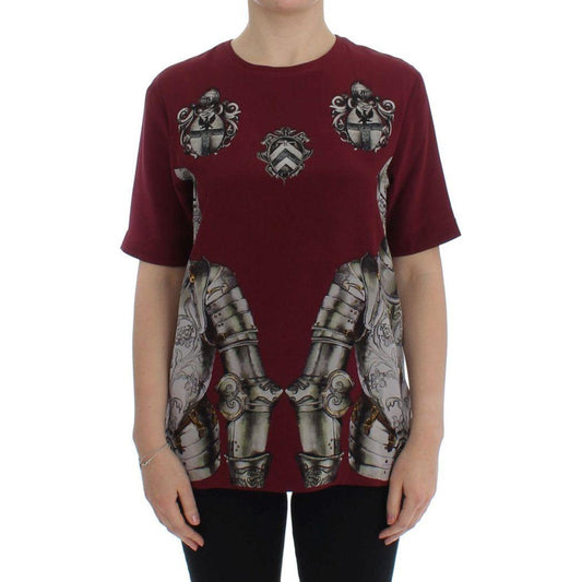 Dolce & Gabbana Red Knight Print Silk Blouse T-shirt Dolce & Gabbana