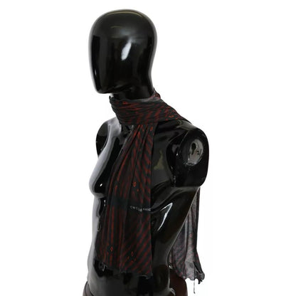 Costume National Black Red Viscose Foulard Branded Scarf Costume National