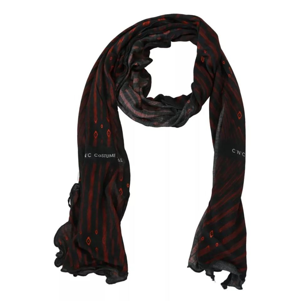 Costume National Black Red Viscose Foulard Branded Scarf Costume National