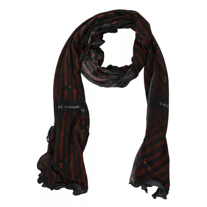 Costume National Black Red Viscose Foulard Branded Scarf Costume National