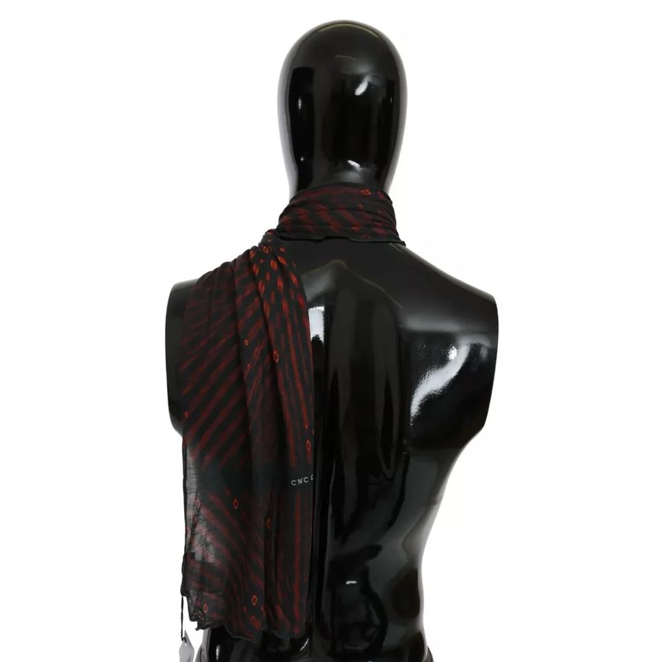 Costume National Black Red Viscose Foulard Branded Scarf Costume National