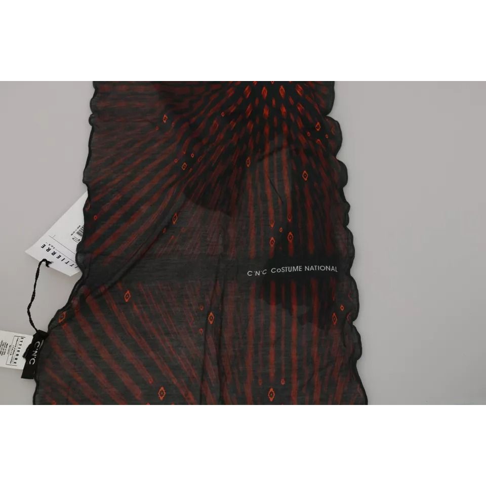 Costume National Black Red Viscose Foulard Branded Scarf Costume National