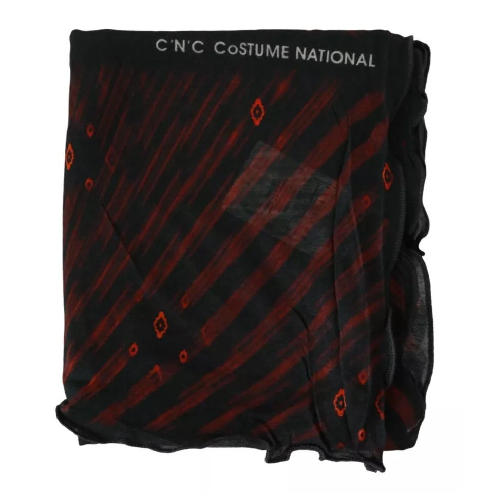 Costume National Black Red Viscose Foulard Branded Scarf Costume National