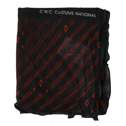 Costume National Black Red Viscose Foulard Branded Scarf Costume National