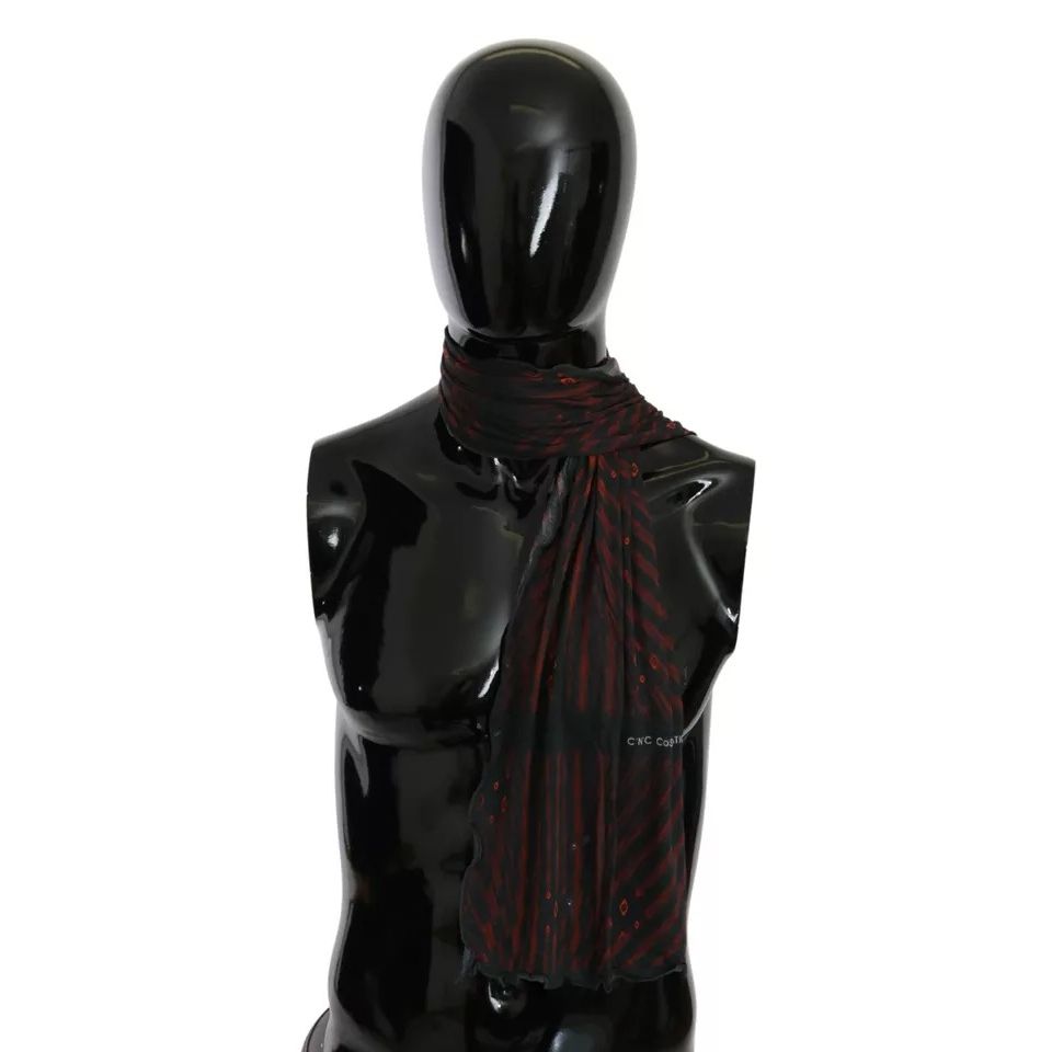 Costume National Black Red Viscose Foulard Branded Scarf Costume National